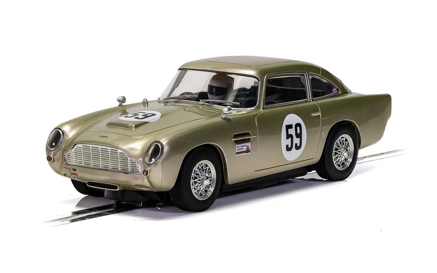 Scalextric C4166 Aston Martin DB5 White Gold AMOC Brands Hatch 2019 #59 Slot Car