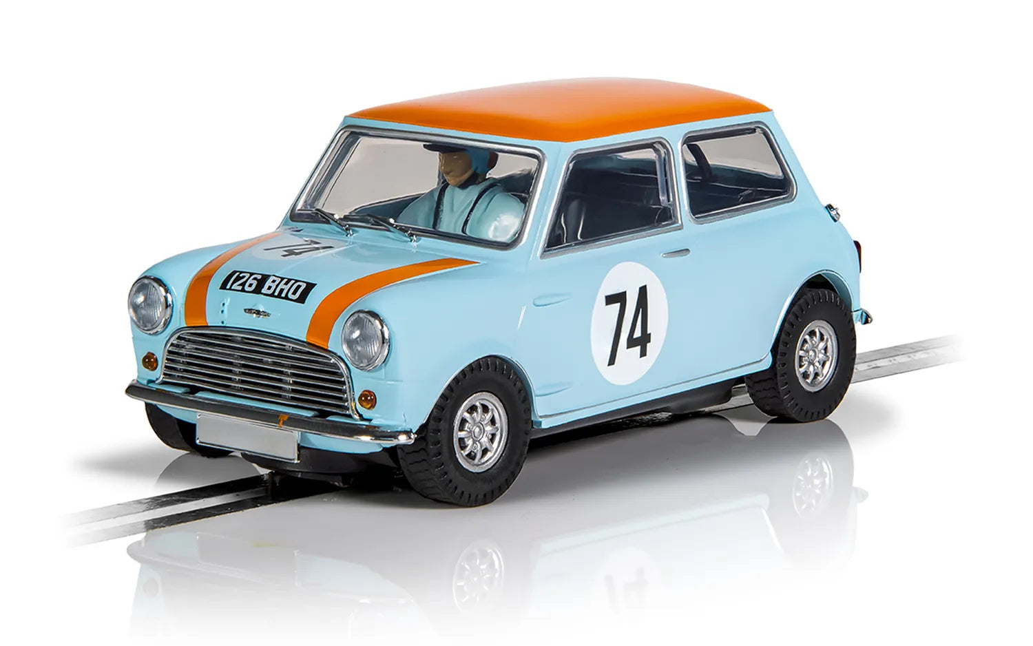 Scalextric C4325 Austin Mini Cooper S Gulf Nick Riley Gabriele Tarquini #74 Slot Car